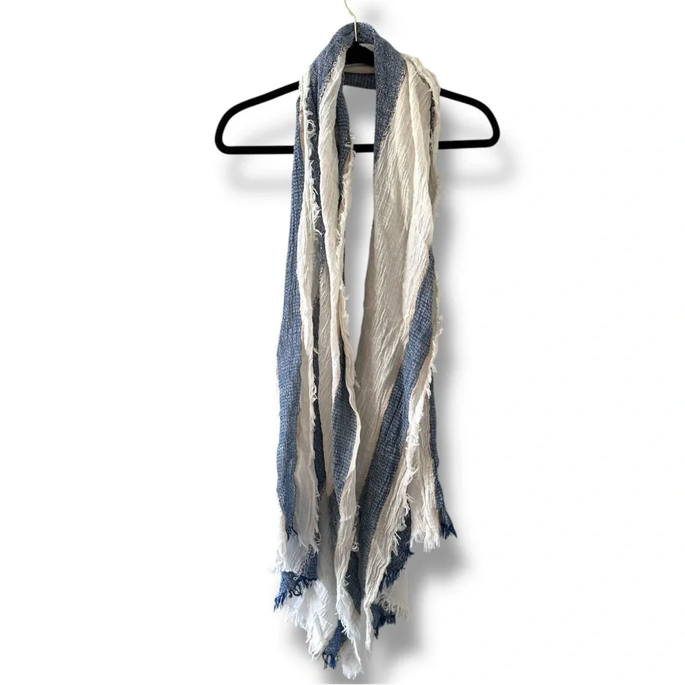 NWT Simply Noelle Beige & Blue Striped Blanket Scarf Boho Spring Classic Preppy